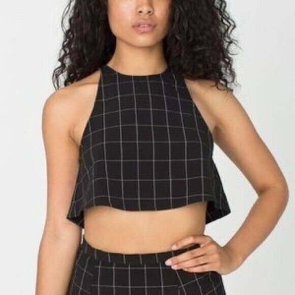 American Apparel Black Grid Crop Top - Picture 2 of 4